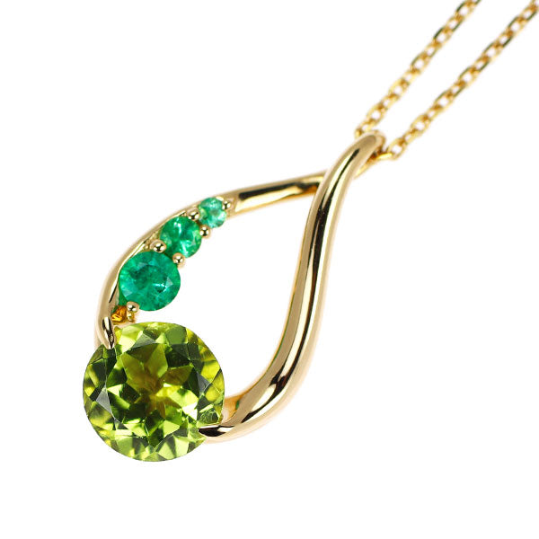 スタージュエリー K18YG ペリドット エメラルド ペンダントネックレス グリーンドロップ