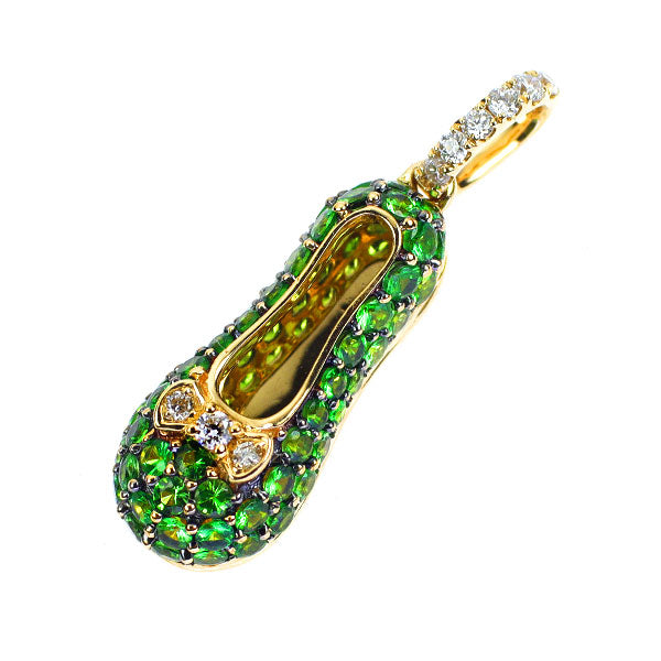 ブラックメッキ/K18YG ツァボライト ダイヤモンド ペンダントトップ 0.75ct D0.10ct 靴