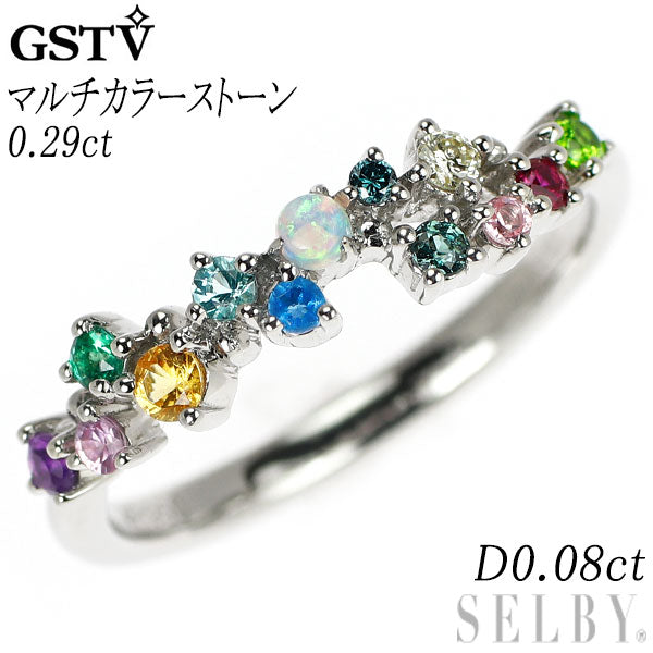 GSTV Pt950 マルチカラーストーン ダイヤモンド リング CS0.29ct D0.08ct