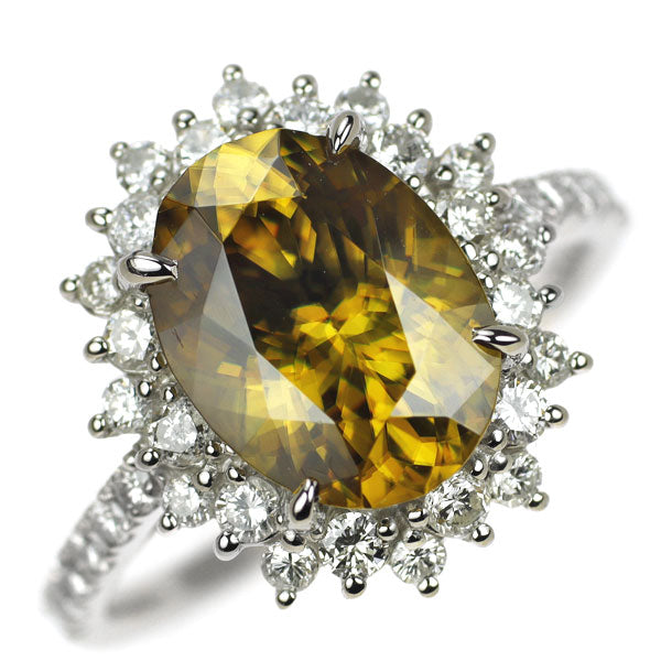 希少 Pt900 スフェーン ダイヤモンド リング 3.402ct D0.67ct