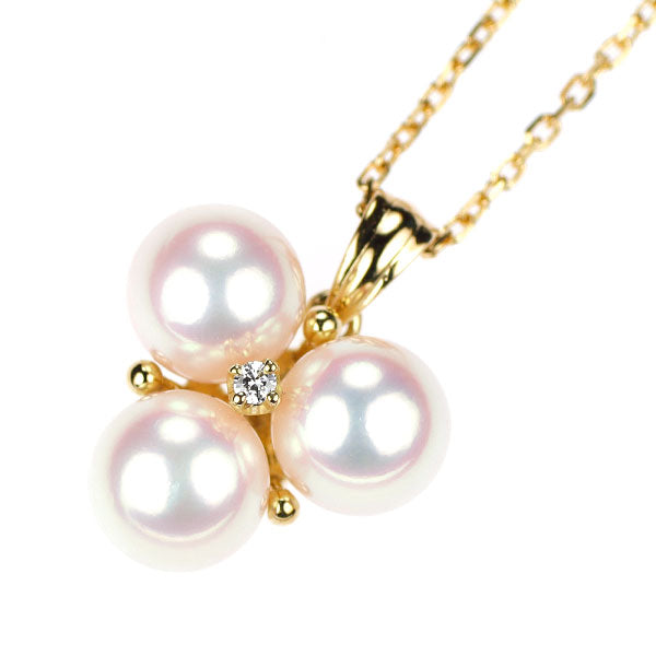 ミキモト K18YG アコヤ真珠 ダイヤモンド ペンダントネックレス 径約 6.8mm