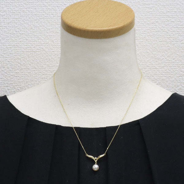 ミキモト K18YG アコヤ 真珠 ダイヤモンド ペンダントネックレス 径約