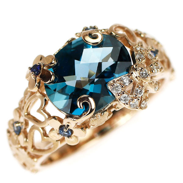 セイレーンアズーロ K18PG ロンドンブルー トパーズ サファイア ダイヤモンド リング 2.502ct S0.07ct D0.07ct レガルスィ