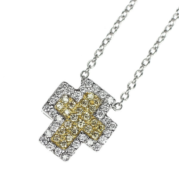 ポンテヴェキオ K18YG/WG ブラウンダイヤモンド ペンダントネックレス 0.13ct D0.16ct クロス