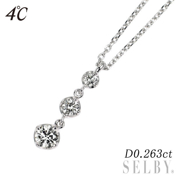 4℃ K18WG ダイヤモンド ペンダントネックレス 0.263ct スリーストーン