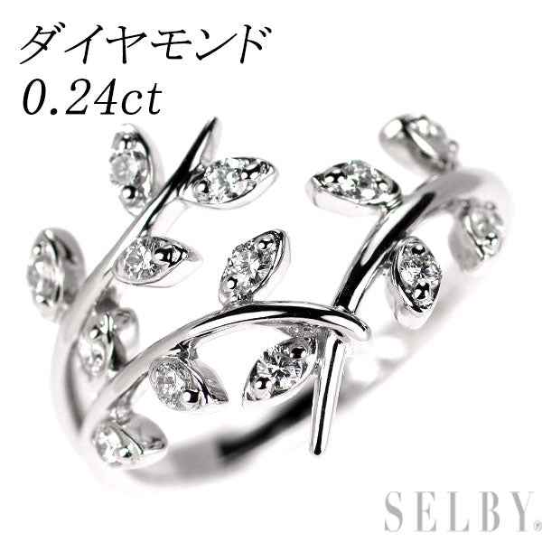 K18WG ダイヤモンド リング 0.24ct 植物