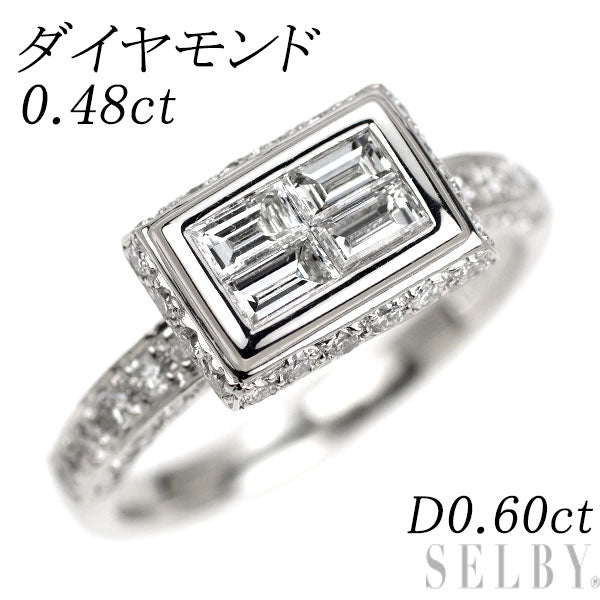 Pt900 バケットカット ダイヤモンド リング 0.48ct D0.60ct