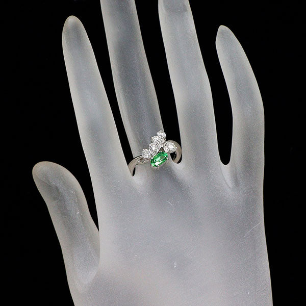 Pt900 グリーン ガーネット ダイヤモンド リング 0.78ct D0.70ct
