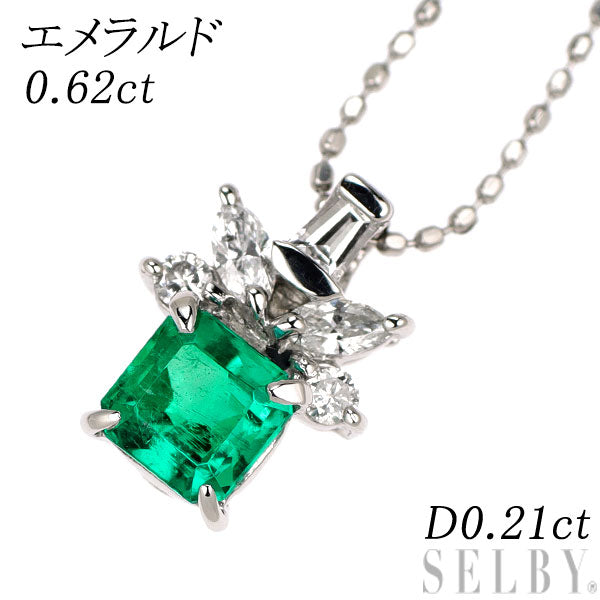 Pt900/ Pt850 エメラルド ダイヤモンド ペンダントネックレス 0.62ct D0.21ct