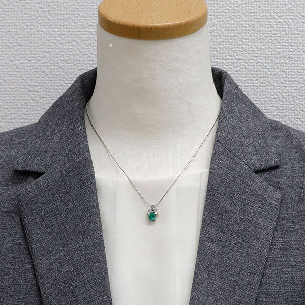 Pt900/ Pt850 エメラルド ダイヤモンド ペンダントネックレス 0.62ct D0.21ct