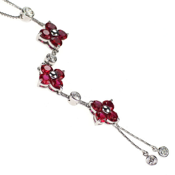 K18WG ルビー ダイヤモンド ペンダントネックレス 2.27ct D0.350ct フラワー