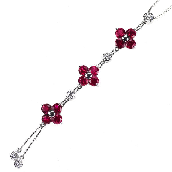 K18WG ルビー ダイヤモンド ペンダントネックレス 2.27ct D0.350ct フラワー