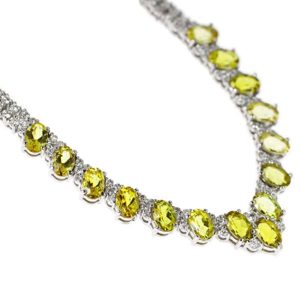 Pt850 イエロートルマリン ダイヤモンド テニス ネックレス 6.95ct 6.34ct