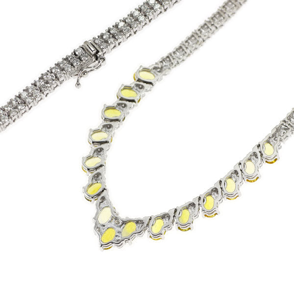 Pt850 イエロートルマリン ダイヤモンド テニス ネックレス 6.95ct 6.34ct
