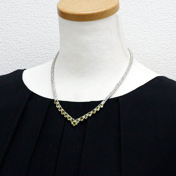 Pt850 イエロートルマリン ダイヤモンド テニス ネックレス 6.95ct 6.34ct