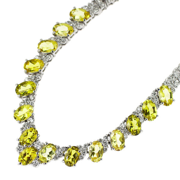 Pt850 イエロートルマリン ダイヤモンド テニス ネックレス 6.95ct 6.34ct