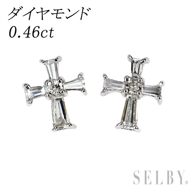 K18WG ダイヤモンド ピアス 0.46ct クロス