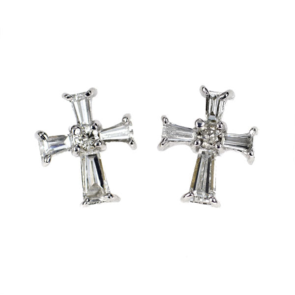 K18WG ダイヤモンド ピアス 0.46ct クロス