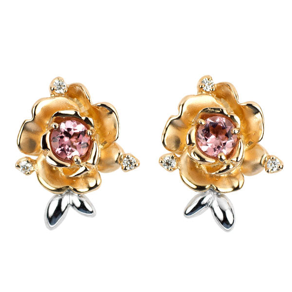 ディアヴァンテ K18WG/PG ピンクトルマリン ダイヤモンド ピアス 0.432ct D0.049ct フラワー