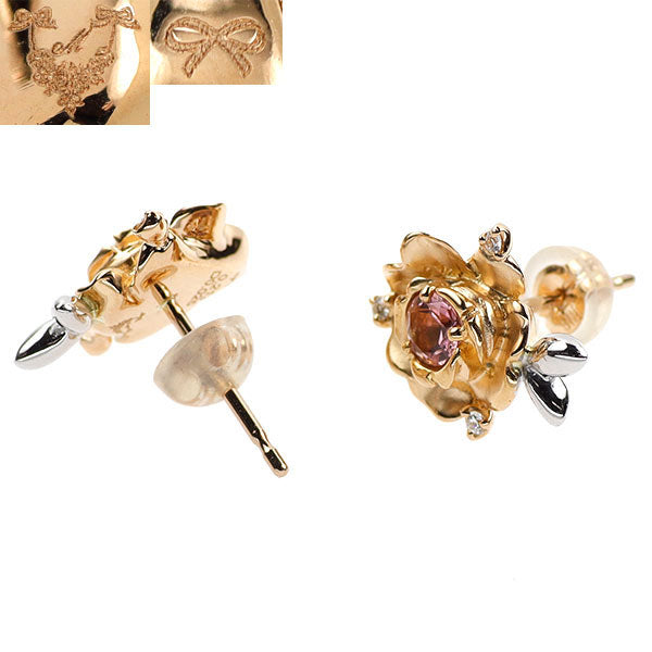 ディアヴァンテ K18WG/PG ピンクトルマリン ダイヤモンド ピアス 0.432ct D0.049ct フラワー