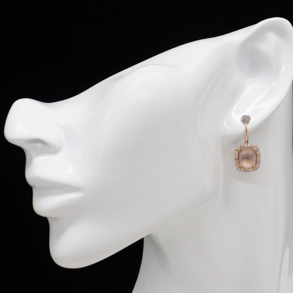 ヴェレッタオッターヴァ K18PG ローズクオーツ ダイヤモンド ピアス D0.28ct