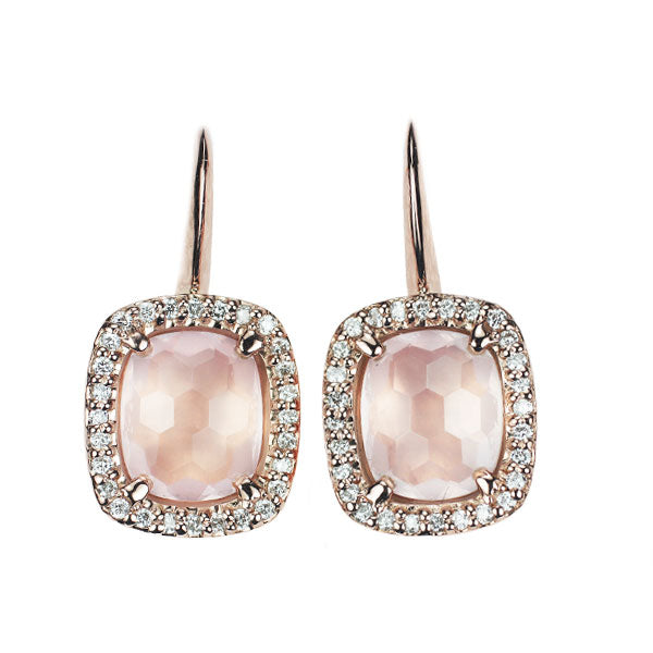 ヴェレッタオッターヴァ K18PG ローズクオーツ ダイヤモンド ピアス D0.28ct