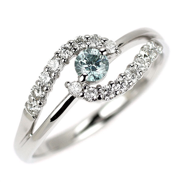 K18WG アイスブルー/カラーレス ダイヤモンド リング 0.19ct D0.32ct