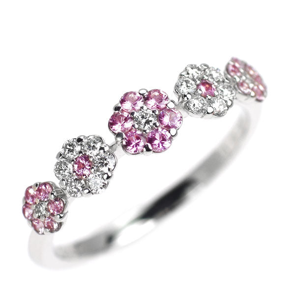 ポンテヴェキオ K18WG ピンクサファイア ダイヤモンド リング 0.28ct D0.20ct フラワー