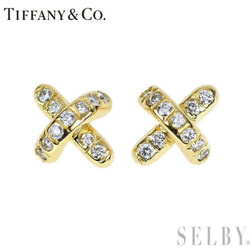 ティファニー K18YG ダイヤモンド ピアス クロスステッチ ミニ