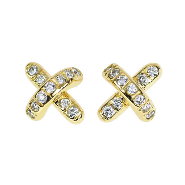 ティファニー K18YG ダイヤモンド ピアス クロスステッチ ミニ