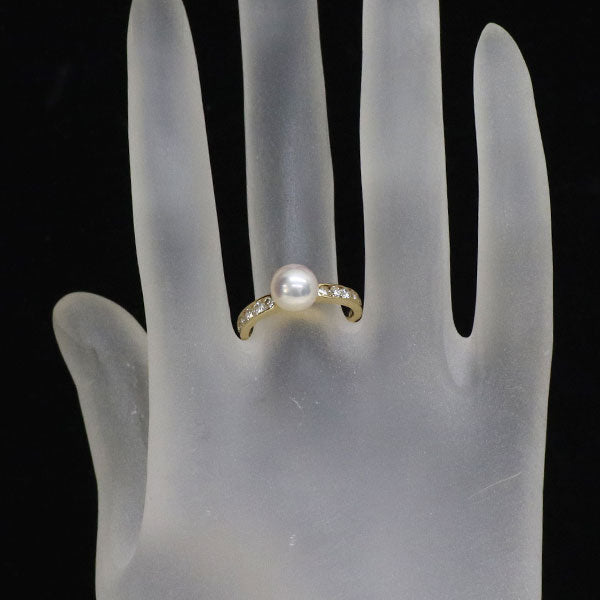 田崎真珠 K18YG アコヤ 真珠 ダイヤモンド リング 径約7.5mm D0.38ct