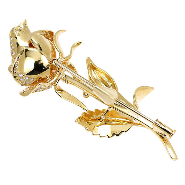 K18YG ダイヤモンド ブローチ 0.85ct フラワー バラ