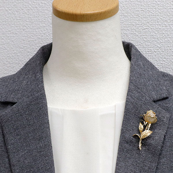 K18YG ダイヤモンド ブローチ 0.85ct フラワー バラ