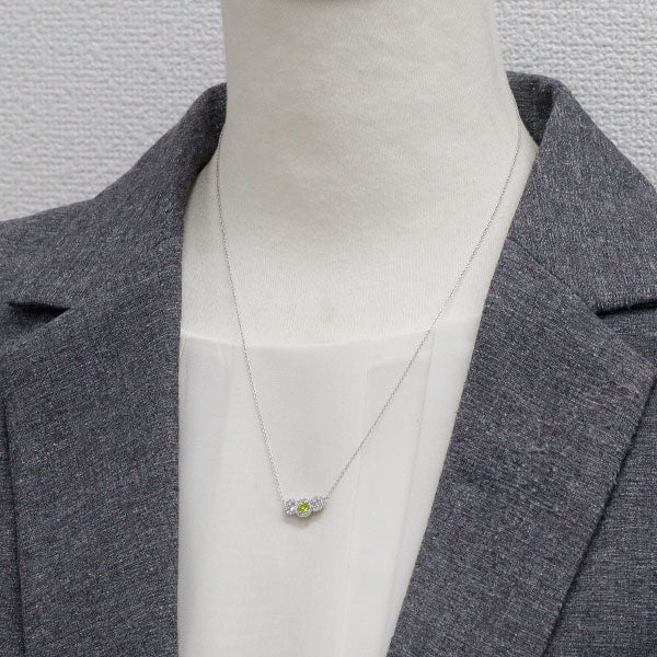 Pt900/ Pt850 トリートイエローグリーン ダイヤモンド ペンダントネックレス 0.19ct D0.28ct