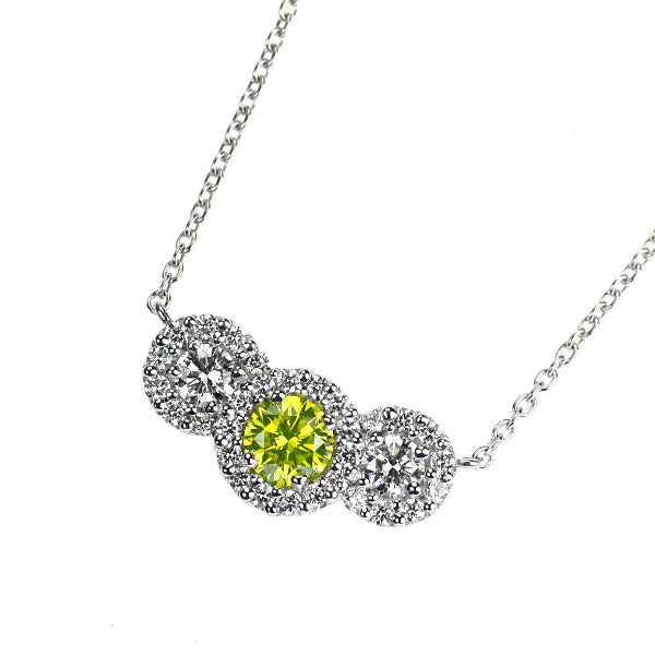 Pt900/ Pt850 トリートイエローグリーン ダイヤモンド ペンダントネックレス 0.19ct D0.28ct