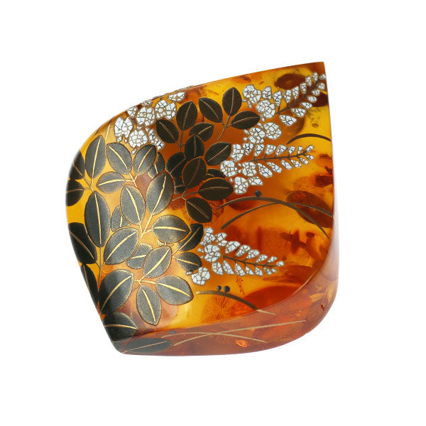 K10YG/K14YG/K18YG 琥珀 ペンダントトップ兼ブローチ 蒔絵 伝統技法【ヒスコレ】