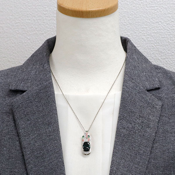 Pt900 グリーントルマリン ウォーターメロントルマリン ダイヤ ペンダントトップ 6.55ct T1.32ct D0.22ct