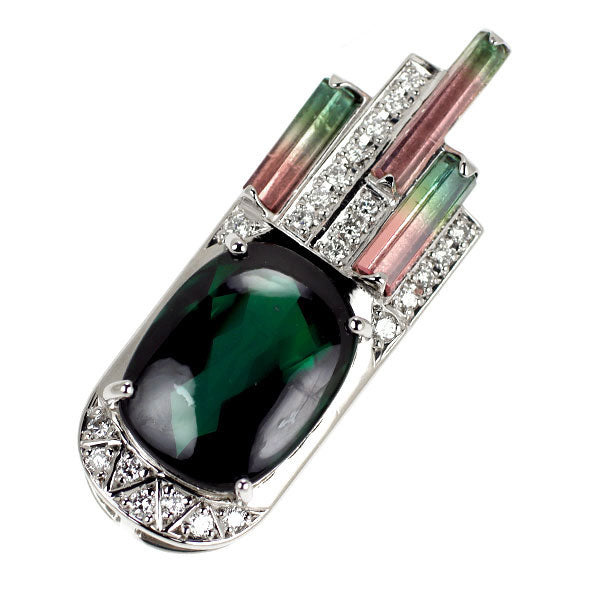 Pt900 グリーントルマリン ウォーターメロントルマリン ダイヤ ペンダントトップ 6.55ct T1.32ct D0.22ct