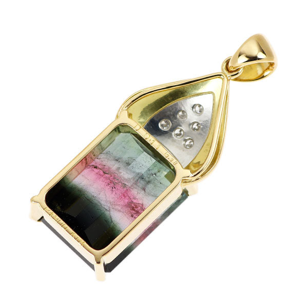K18YG/ Pt900 パーティカラードトルマリン ダイヤモンド ペンダントトップ 13.38ct D0.11ct