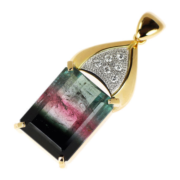 K18YG/ Pt900 パーティカラードトルマリン ダイヤモンド ペンダントトップ 13.38ct D0.11ct