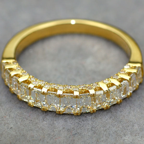 新品 K18YG エメラルドカット&ラウンド ダイヤモンド リング 1.50ct 【エスコレ】 ハーフエタニティ