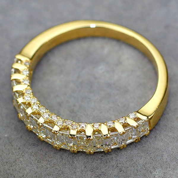 新品 K18YG エメラルドカット&ラウンド ダイヤモンド リング 1.50ct 【エスコレ】 ハーフエタニティ