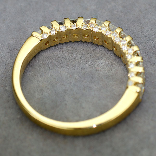 新品 K18YG エメラルドカット&ラウンド ダイヤモンド リング 1.50ct 【エスコレ】 ハーフエタニティ