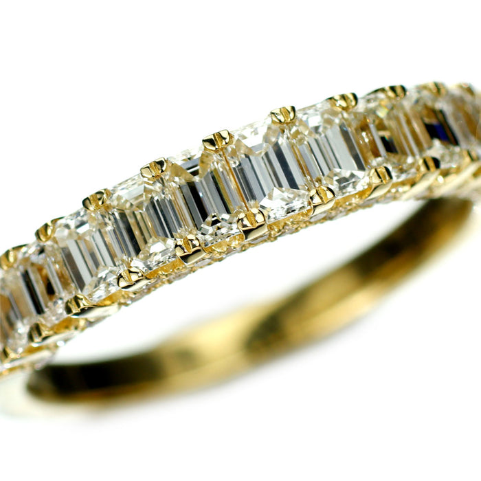 新品 K18YG エメラルドカット&ラウンド ダイヤモンド リング 1.50ct 【エスコレ】 ハーフエタニティ