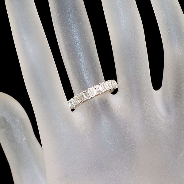 新品 Pt950 エメラルドカット&ラウンド ダイヤモンド リング 1.50ct 【エスコレ】 ハーフエタニティ