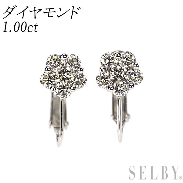 K18WG ダイヤモンド イヤリング 1.00ct フラワー