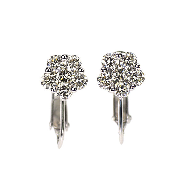 K18WG ダイヤモンド イヤリング 1.00ct フラワー