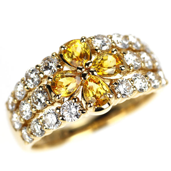 K18YG イエローサファイア ダイヤモンド リング 1.08ct D1.16ct