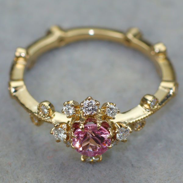 アベリ/AbHeri   K18CG ピンクサファイア ダイヤモンド リング PS0.35ct D0.18ct スノークリスタル