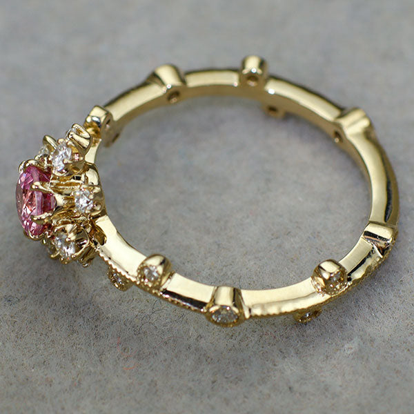 アベリ/AbHeri   K18CG ピンクサファイア ダイヤモンド リング PS0.35ct D0.18ct スノークリスタル